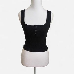 Black Ribbed Button Tank